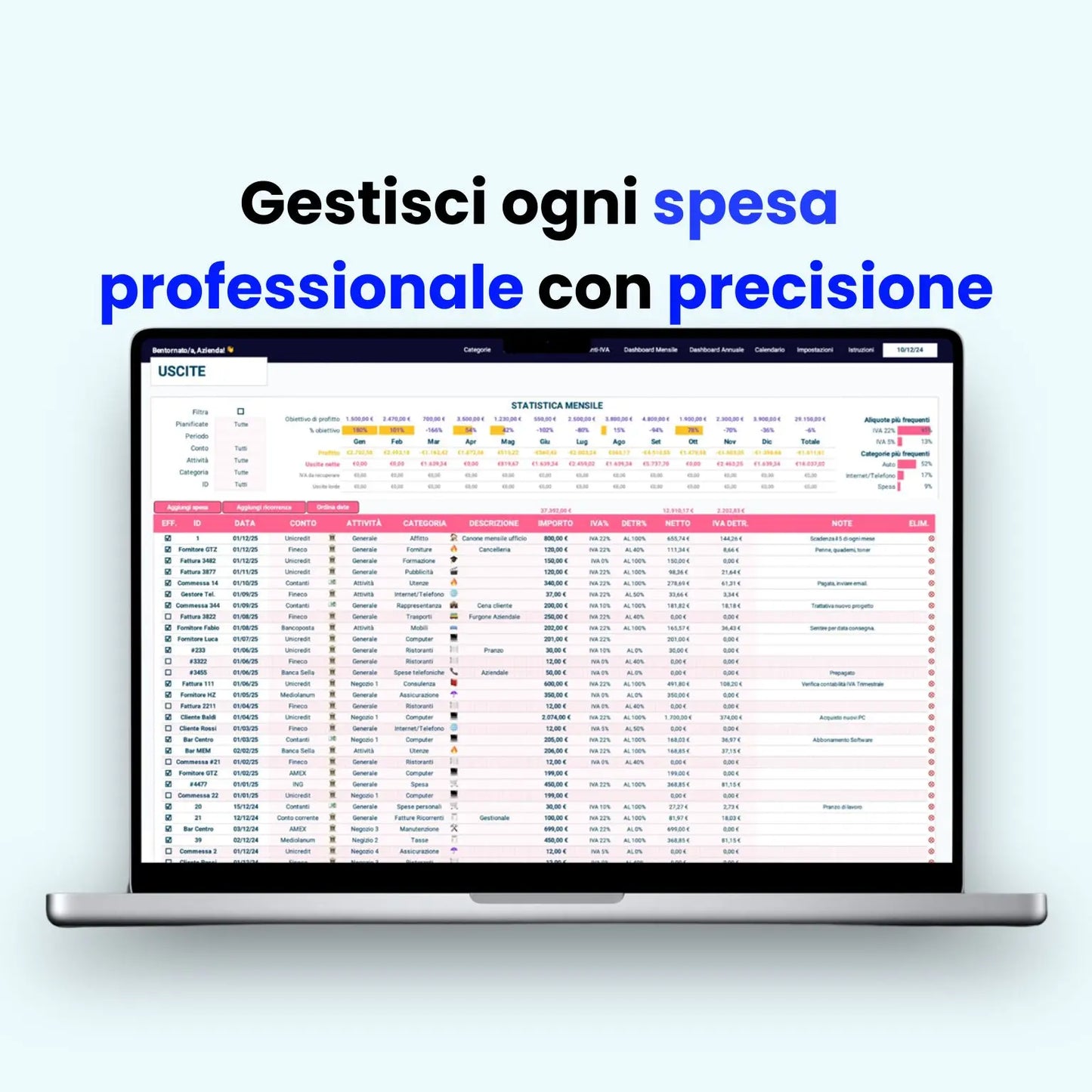 Foglio Excel per gestione fatture aziendali: organizza, archivia e monitora ogni spesa in modo semplice e professionale