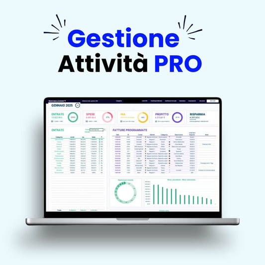 Modello Excel Aziendale PRO per gestione entrate, uscite e calcolo IVA, ideale per
piccole/medie imprese e liberi professionisti