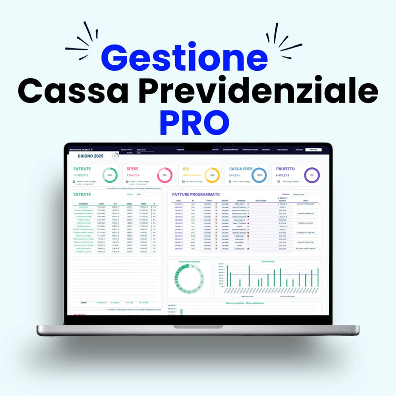 Modello Excel Cassa Previdenziale PRO per gestione entrate, uscite, calcolo IVA, calcolo Cassa Previdenziale, ideale per liberi professionisti