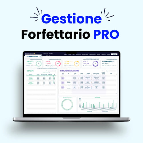 Modello Excel Forfettario PRO per gestione entrate, uscite, stima tasse, ideale per professionisti, attività in regime forfettario