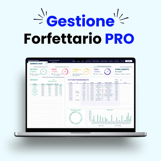 Modello Excel Forfettario PRO per gestione entrate, uscite, stima tasse, ideale per professionisti, attività in regime forfettario