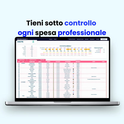Foglio Excel per organizzazione e gestione spese aziendali, con funzioni avanzate per ricerca e monitoraggio