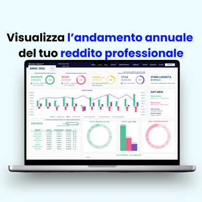 Modello Excel per previsione spese , entrate regime forfettario con analisi dettagliata di bilancio aziendale e proiezioni finanziarie